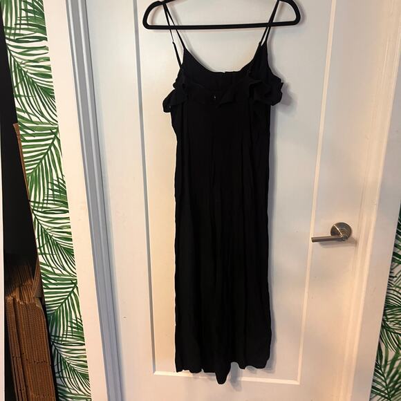 Kachel x Anthropologie Black Ruffled Cropped Wide Leg Jumpsuit Size 6 - Picture 4 of 13
